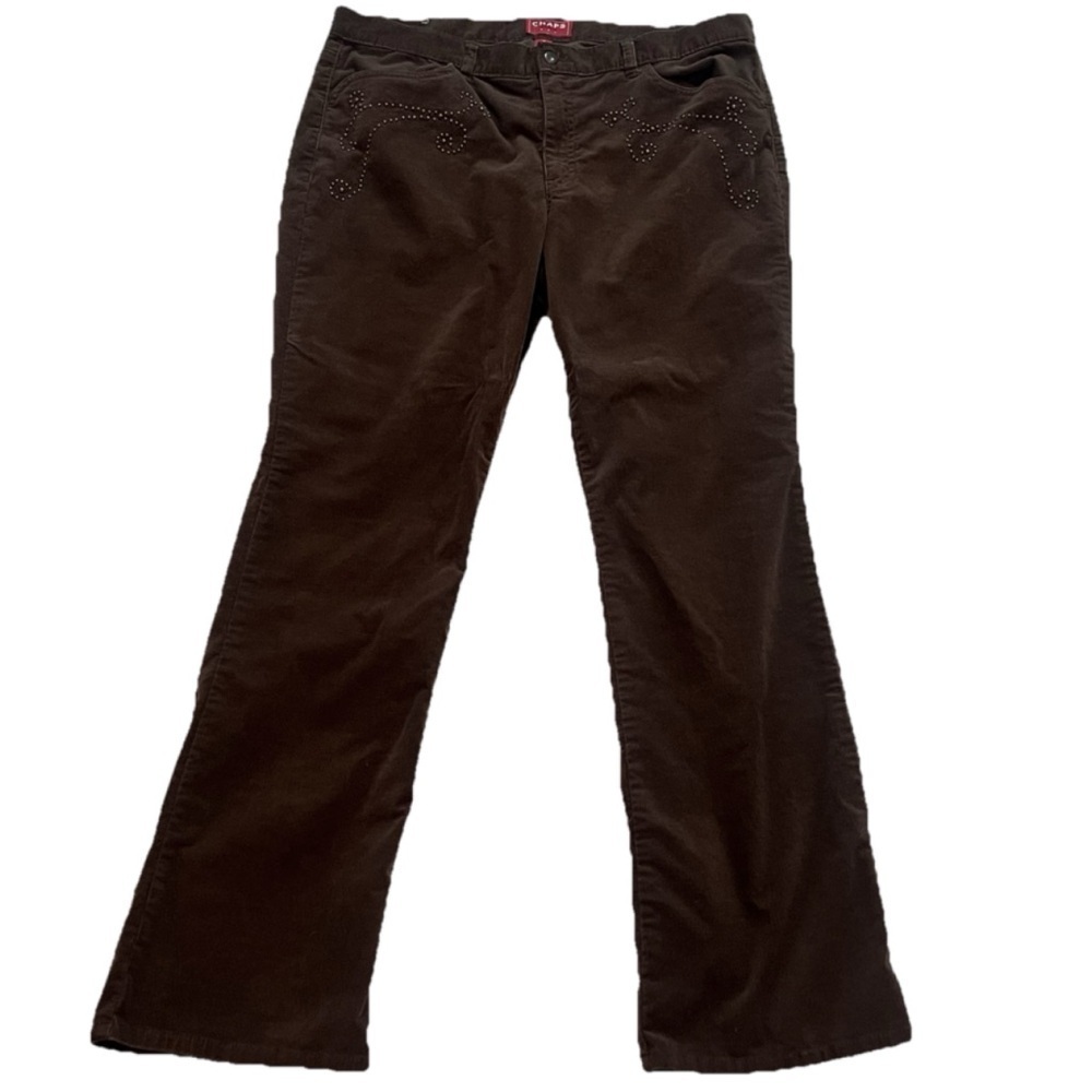 Chaps Bootcut High Ride Corduroy Pants Chino Solid Brown Embellished Size 16